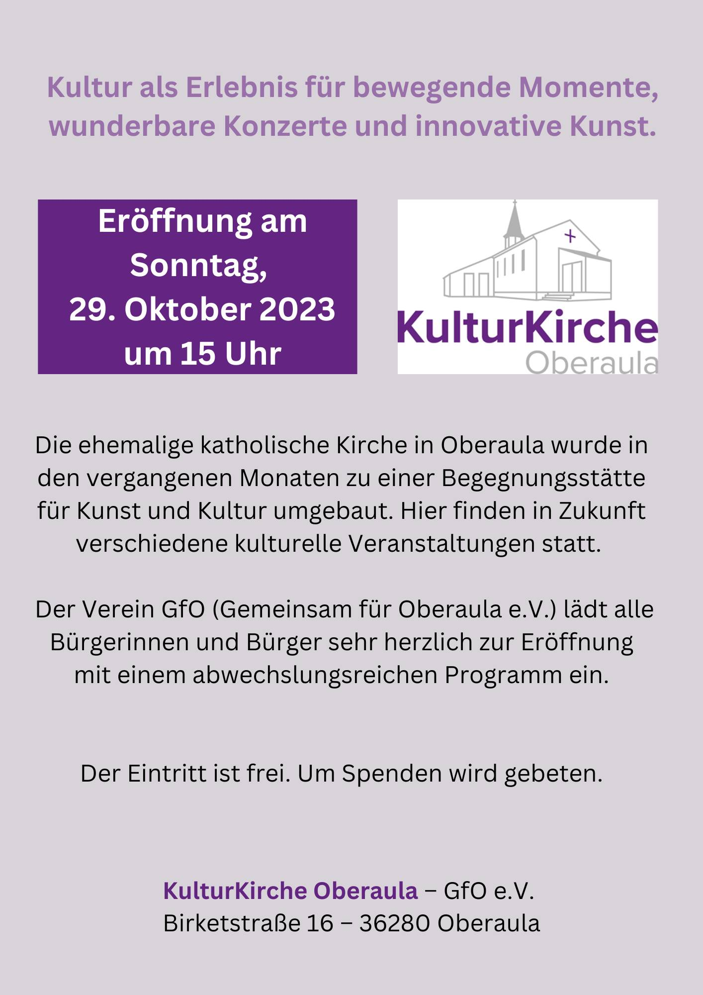 Eröffnung KulturKirche Oberaula @ KulturKirche Oberaula